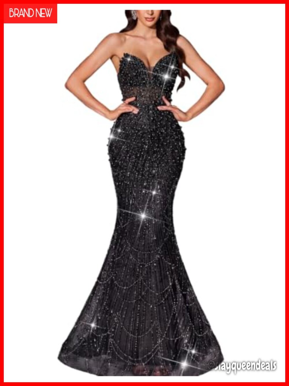 Women Beaded Mermaid Prom Dress Sequin Formal Evening Gown